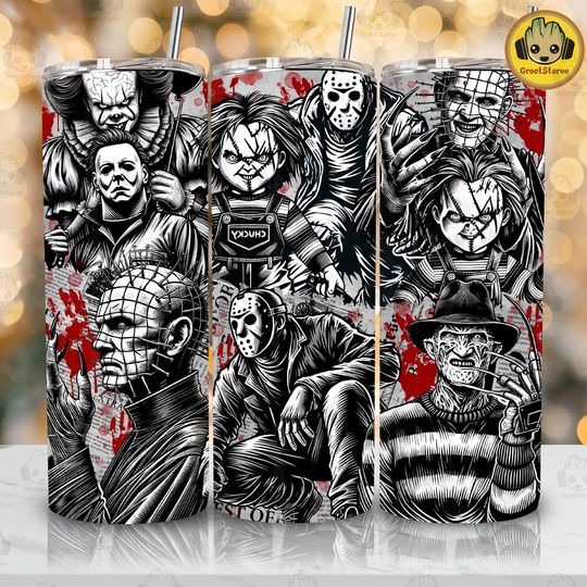 Discover Friends Horror Movie 20 oz Skinny Tumbler Wrap Sublimation Design, Halloween Tumbler  , Scary Killers Halloween Tumbler Wrap