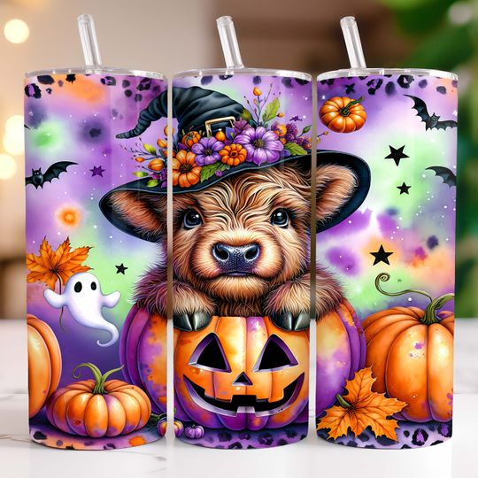 Halloween Highland Cow Tumbler Wrap 20oz Tumbler Sublimation Design Highland Cow Tumbler Wrap Halloween Tumbler Wrap