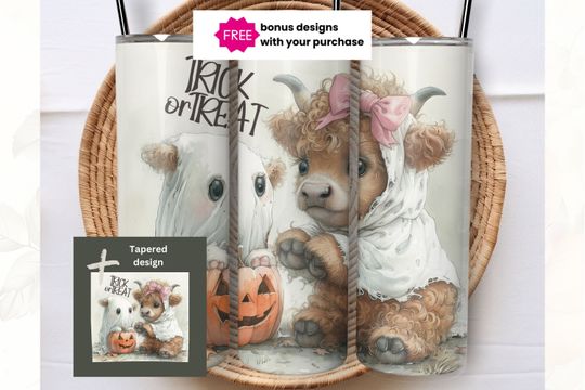 Discover Coquette Halloween Tumbler Wrap, Cute Highland Cow Tumbler Sublimation 20oz Skinny Trendy Design, Spooky Ghost
