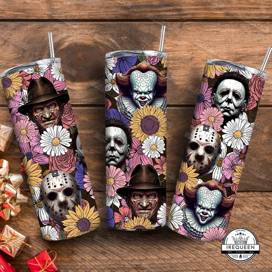 Discover Killers Friends Movie 20 oz Skinny Tumbler Wrap Sublimation Design, Scary Horror Halloween 20 oz Skinny Tumbler Wrap