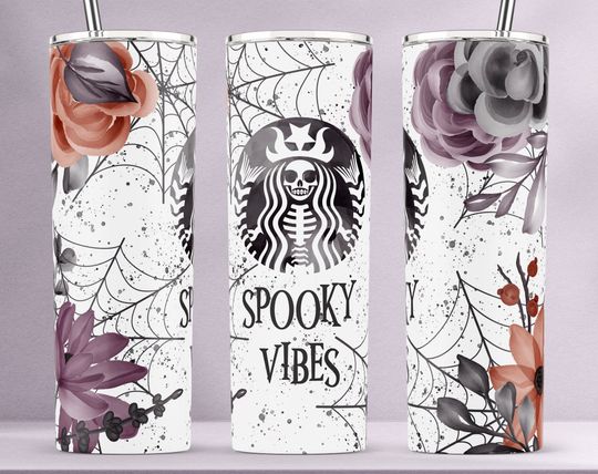 Discover Halloween Tumbler Wrap, Spooky Vibes Tumbler  , Halloween Tumbler Design, Halloween Tumblers  , Spooky Tumbler Wrap, 20oz Skinny Tumbler