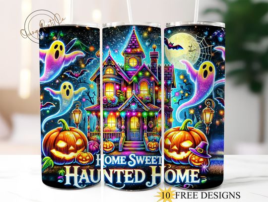 Discover Haunted Sweet Home 20oz Skinny Halloween Tumbler Wrap, Spooky House Tumbler Sublimation, Haunted House  , Ghosts halloween tumbler
