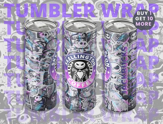 20oz Halloween Tumbler Wrap Starbucks Coffee, Skinny Tumbler Wrap Sublimation Design, Trendy 90s Horror  , Fall Before Xmas Pastel Tumbler