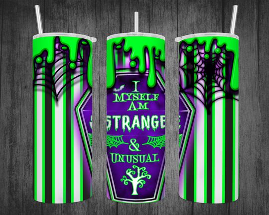 Discover HALLOWEEN beetle Design,  Myself Strange and Unusual, Neon Green Stripes, 20oz Skinny Tumbler Sublimation Wrap