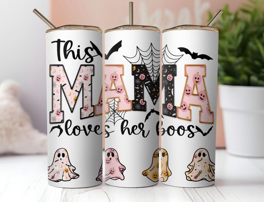 Discover Mama Halloween Tumbler Wrap  , 20oz Skinny Tumbler Sublimation,Pumpkin Ghost Tumbler  ,Spooky Season Tumbler, Spooky Mama, Witch Tumbler