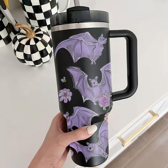 Discover Bat Halloween Tumbler 40oz With Handle, Halloween Bat Tumbler 40oz, Spooky Tumbler 40oz, Stainless Steel Tumbler, Insulated Tumbler