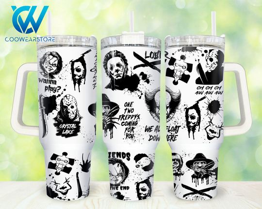 Movies Characters 40oz Tumbler Wrap  , Horror Characters 2 pieces 40 oz Tumbler  , Horror Halloween Tumbler 40oz  Sublimation Designs