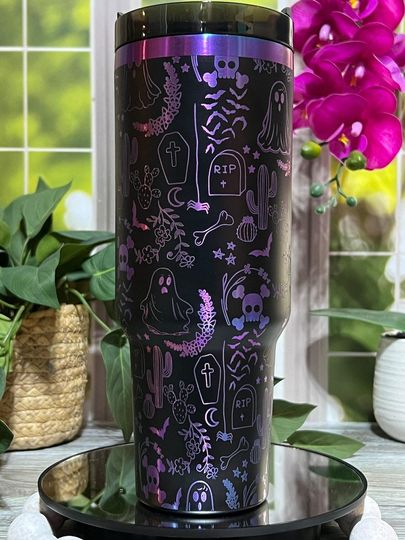 Discover Halloween Ghost Doodles Laser Engraved 40oz Tumbler Rainbow, Custom Engraved Seamless Tumbler, Double Wall Insulated Cup Gift