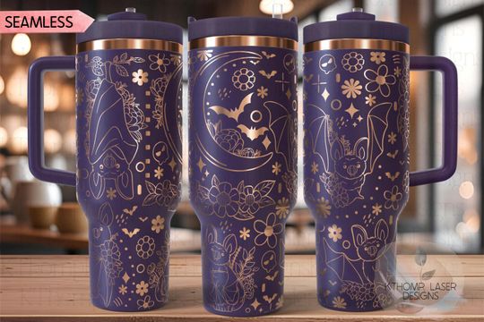 Discover Floral Bats Halloween Spooky Laser Engraved Full Wrap Design for 40oz Tumbler