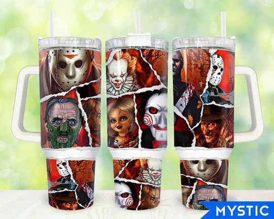 Discover Horror Halloween 40oz Tumbler  , Horror Characters Tumbler 40oz  , Halloween Movies 40 oz Tumbler Wrap, 40 oz Tumbler  Sublimation