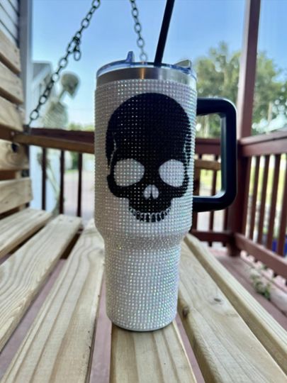Halloween Skull Rhinestone 40oz Tumbler, Skull Halloween Tumbler 40Oz, Movie Characters Tumbler 40oz, Halloween Gift Idea