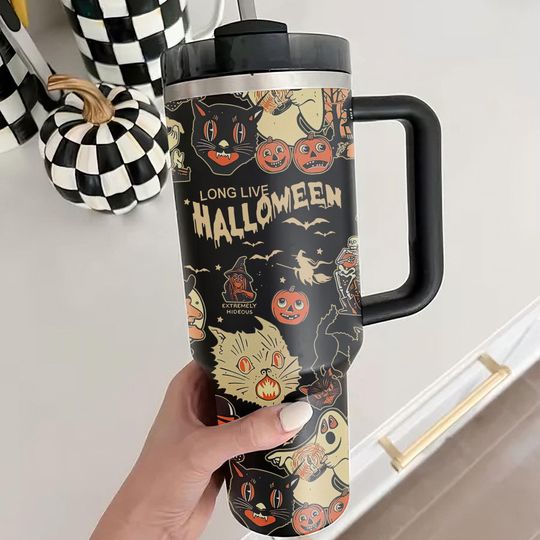 Discover Long Live Halloween Tumbler 40oz With Handle, Witch Tumbler 40Oz, Spooky Black Cat Tumbler 40oz, Stainless Steel Tumbler, Insulated Tumbler