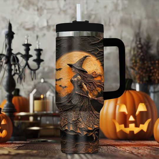 Discover Witchy Gothic Print 3D Relief Art 40 Oz Tumbler, Spooky Ghost Vibes Tumbler, Witch Halloween 40 Oz Cup Gift, Spooky Season Tumbler For Women