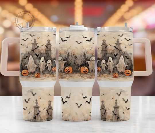 Discover Vintage Halloween Ghosts 40oz Quencher Sublimation Wrap, Halloween Pumpkins Tumbler  , Cute Ghosts Tumbler,  Halloween Stanley Tumbler