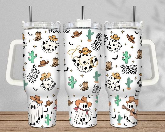 Discover Cowboy Ghost Western 40oz Tumbler Wrap  , Halloween Boo 2 pieces 40 oz Tumbler  , Halloween Tumbler 40oz  Sublimation Designs