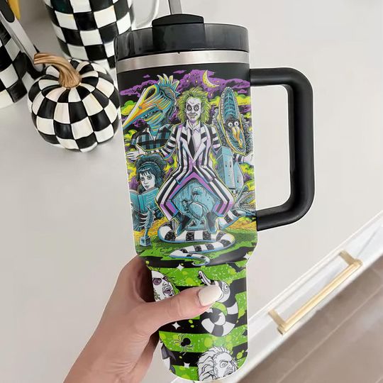 Discover Ghost Halloween Tumbler 40oz With Handle, Horror Characters Tumbler 40Oz, Scary Movie Tumbler, Stainless Steel Tumbler, Insulated Tumbler