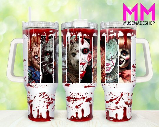 Discover Horror Movies 40oz Tumbler  , Halloween Tumbler 40oz  , Halloween Horror 40oz Tumbler Wrap, Horror Characters 40oz Quencher Tumbler