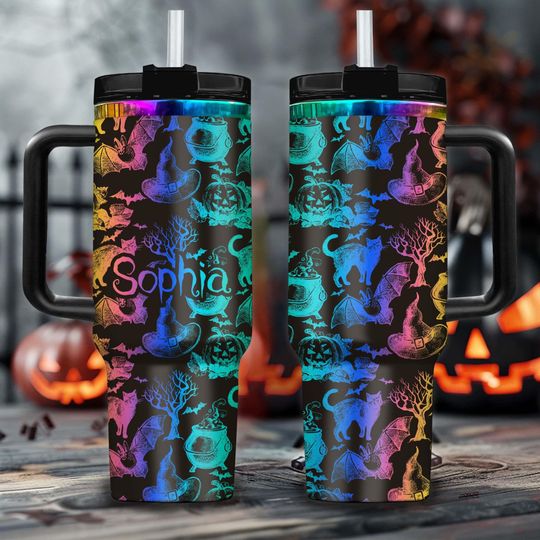 Discover Personalized Black Cat Halloween Chroma 40Oz Tumbler, Halloween Pumpkin Tumbler, Halloween Gift Idea, Spooky Season Tumbler, Fall 40Oz Cup