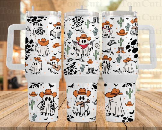 Discover Cowboy Ghost Western 40oz Tumbler Wrap  , Halloween Boo 2 pieces 40 oz Tumbler  , Halloween Tumbler 40oz  Sublimation Designs