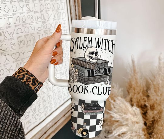 Discover Witch Book Club Halloween Tumbler 40oz With Handle, Witch Tumbler 40Oz, Reading Tumbler 40oz, Stainless Steel Tumbler, Insulated Tumbler