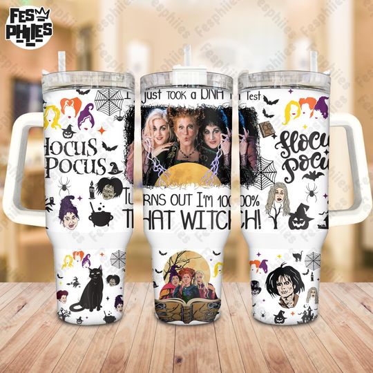Witches Movie Halloween 40oz Tumbler Sublimation Design, Sanderson Sisters Tumbler With Handle Wrap  , Halloween Tumbler 40Oz