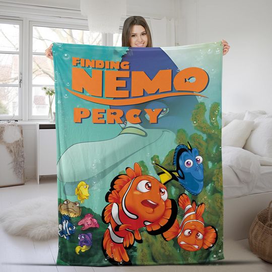 Personalized WatercolorDisney Finding Nemo Blanket, Custom Name Pixar Finding Dory Blanket