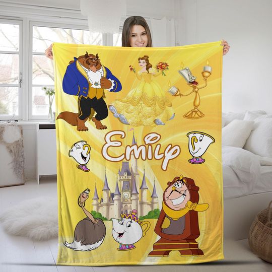 Personalized Beauty And The Beast Blanket, Belle Princess Blanket, Custom Disney Blanket