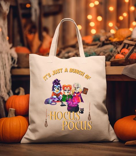 Disney BlueyDad Hocus Pocus Halloween Canvas Tote Bag |Sanderson Sisters Mashup| Hocus Pocus | It's Just A Bunch of Hocus Pocus |Classic Disney