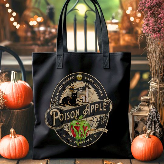 Halloween Poison Apple Tote Bag, Candy Trick or Treat Bag, Snow White Style Poison Apple Book Bag, Halloween Party Gift