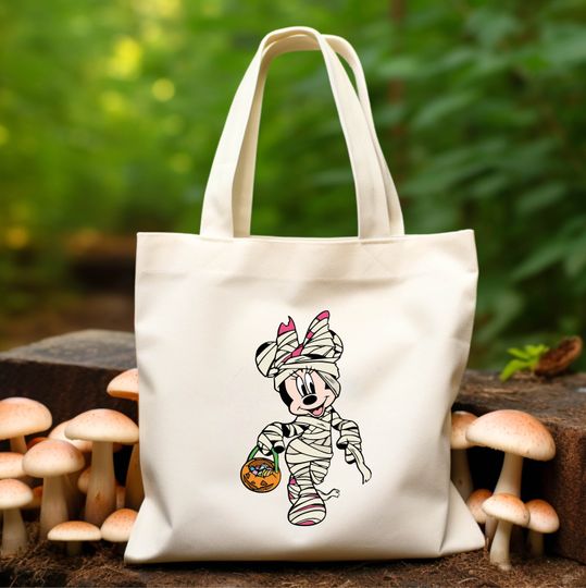 Discover Disney Minnie Mummy Halloween Tote Bag, Personalized Disney Kids Shopping Candy Bag, Disney Mummy Tote bag, Disney Custom Name Tote Bags