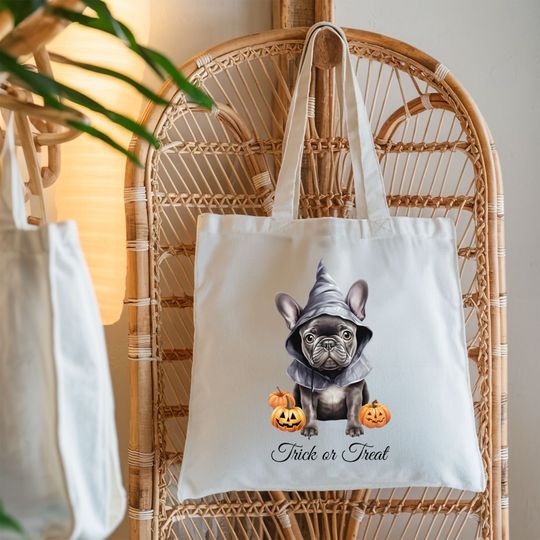 Discover French Bulldog Halloween Tote Bag, Trick Or Treat Tote Bag, Halloween Squad Totes, Kids Halloween Tote Bag, Candy Tote Bags, Halloween Gift