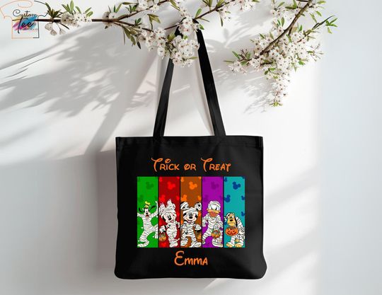 Discover Personalized Name Tote Bag, Disney Tote bag, Trick or Treat Candy Bag, Custom Disney Totebag, Halloween tote ba, Trick or Treat totebag,