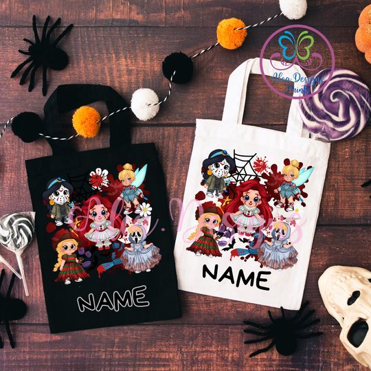 Discover trick or treat tote bag, Disney princess tote bag, disney trip tote bag, Halloween Disney trip tote bag, personalized tote bags, Spooky bags