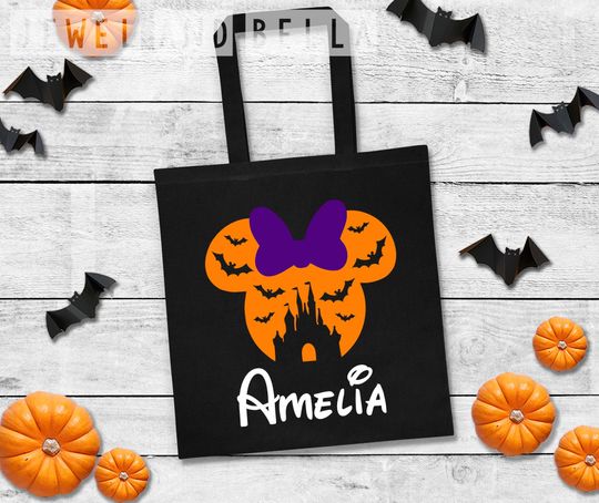 Discover Cinde's Castle Minnie Mouse Trick or Treat Tote, Mickey's Not So Scary Halloween Trick or Treat Bag, Personalized Trick or Treat Bag