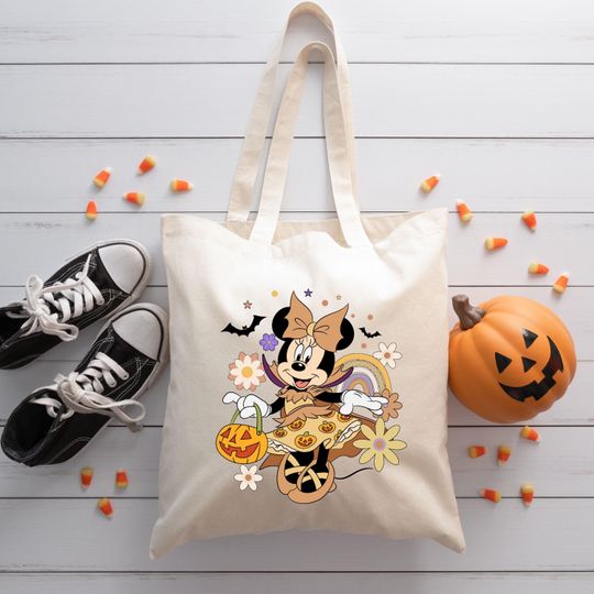 Discover Minnie Witch Tote Bag, Minnie Mouse Halloween Tote Bag, Minnie Halloween Tote Bag, Minnie Pumpkin Tote Bag