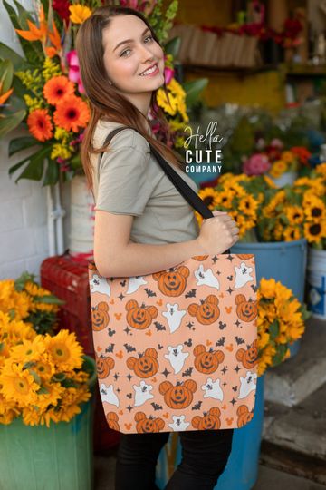 Discover Disney Halloween Tote Bag, Mickey Pumpkin Tote Bag, Mickey Ghost Tote Bag