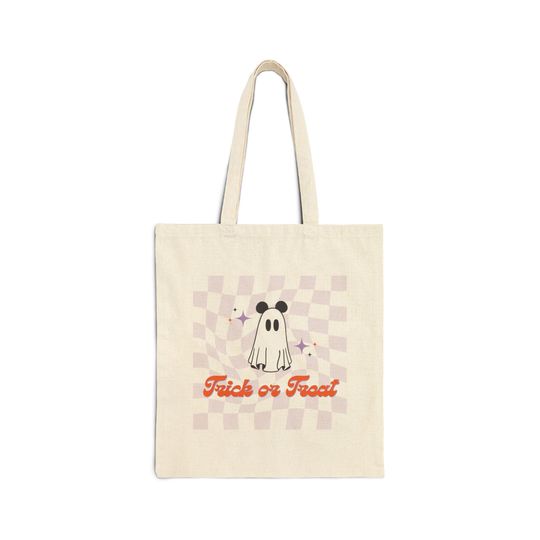 Discover Trick or Treat Mickey Ghost Tote Bag | Retro Disney Halloween Party Bag