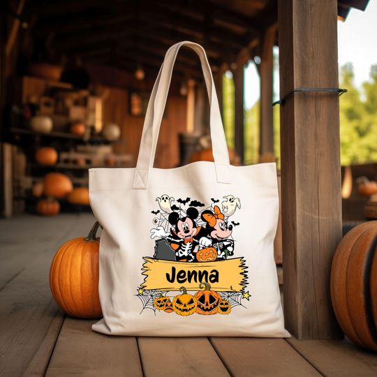 Discover Custom Disney Halloween Tote Bag, Halloween Mickey Minnie Tote Bag, Trick Or Treat Tote Bag, Candy Tote Bags, Cute Halloween Gift Tote Bag