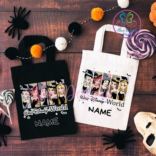 Discover trick or treat tote bag, Disney princess tote bag, disney trip tote bag, Halloween Disney trip tote bag, personalized tote bags, Spooky bags