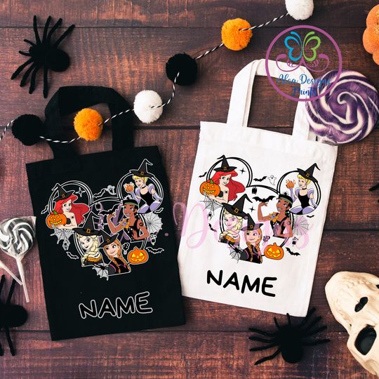 Discover trick or treat tote bag, Disney princess tote bag, disney trip tote bag, Halloween Disney trip tote bag, personalized tote bags, Spooky bags
