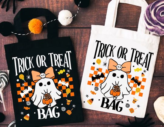 Trick Or Treat Bag  , Kids Halloween  , Retro Ghost  , Bag Of Treats  , Halloween Gift, Kids Halloween, Halloween Sublimation