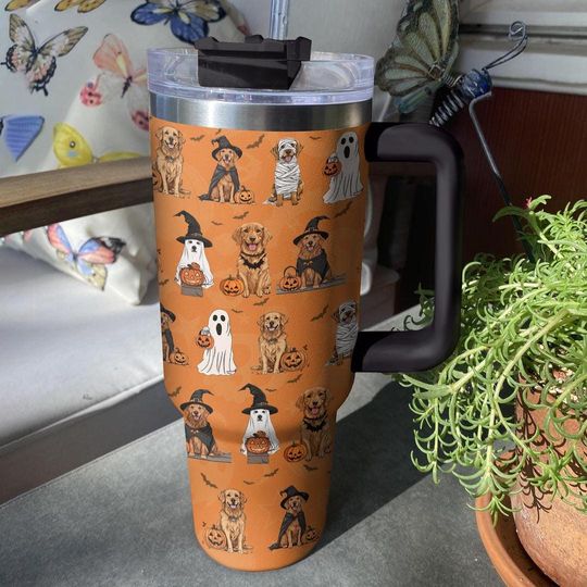 Discover Halloween Dog Ghosts 30oz/40oz Tumbler, Spooky Ghost Dog Stainless Steel Cup, Halloween Insulated Cup Dog Mom Gift for Dog Lovers Fall Cup