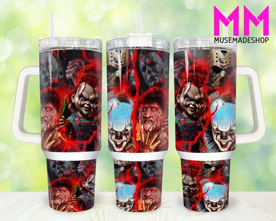 Discover Horror Movies 40oz Tumbler  , Halloween Tumbler 40oz  , Halloween Horror 40oz Tumbler Wrap, Horror Characters 40oz Quencher Tumbler