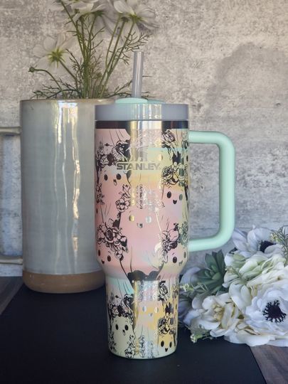 Discover Floral Ghost 40 oz Tumbler| Cute Halloween 40 oz cup| Ghostie Besties| Retro Floral Kawaii Ghost Design