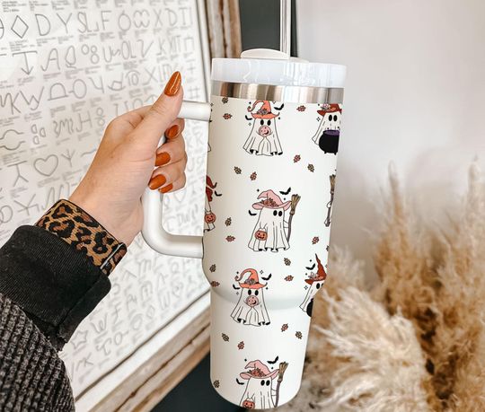 Discover Witch Ghost Halloween Tumbler 40oz With Handle, Ghost Tumbler 40Oz, Spooky Tumbler 40oz, Stainless Steel Tumbler, Insulated Tumbler