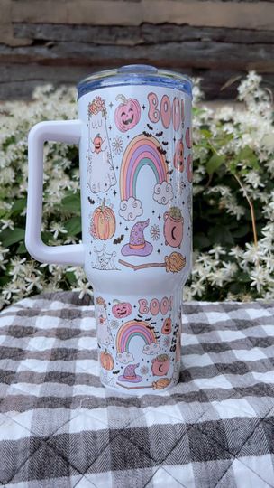 Discover Halloween Tumbler | Ghost | Floral | Halloween Gift | 40oz | Gift | Sublimation | Full Tumbler wrap | Tumbler with straw lid | Pumpkins