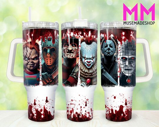 Discover Horror Movies 40oz Tumbler  , Halloween Tumbler 40oz  , Halloween Horror 40oz Tumbler Wrap, Horror Characters 40oz Quencher Tumbler