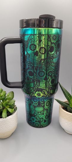 Discover Sugar skulls Halloween black and green blue blue 40oz Double Wall  Tumbler with Handles Gift for mom, sister