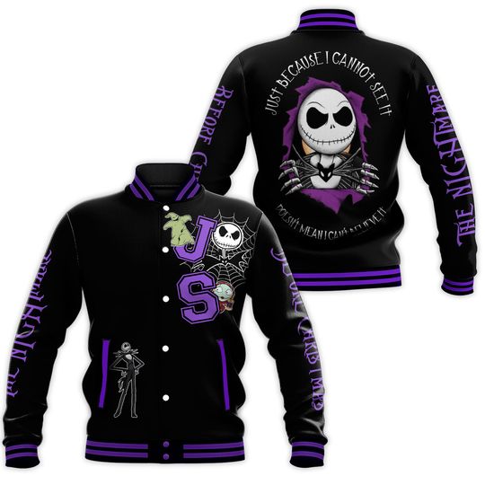 Halloween Jack Skellington Baseball Jacket, Nightmare Before Christmas Merch, Disney Skeleton Jacket, Horror Movie Shirt, Gift For Fan