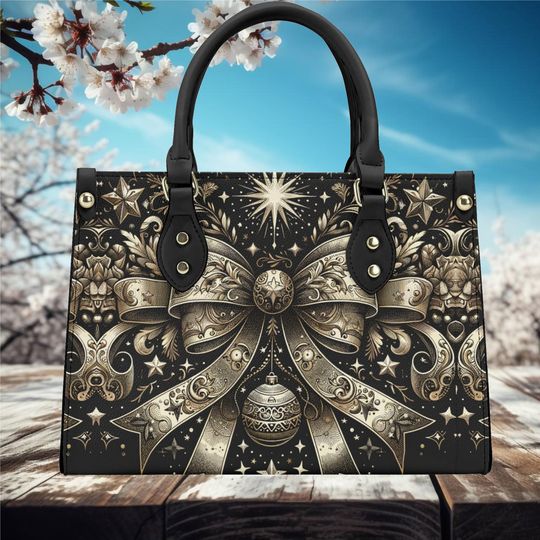 Christmas winter Handbag shoulder leather whimsical fall winter glittery gold Coquette Bow Holiday design cute fun No strap